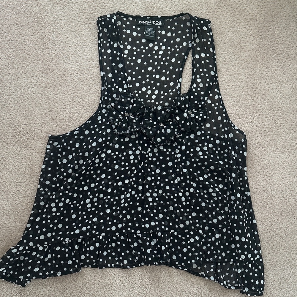 Living Doll Black and White Polka Dot Top